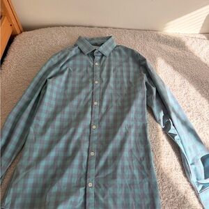 Mizzen+Main Teal and Gray Plaid Shirt